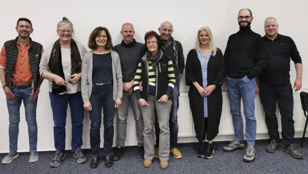 Das Gruppenfoto zum Abschied (von links): Michael Elsner, Dr. Gisela von Hegel, Helga Jäger, Dr. Martin Singheiser, Lucyna Hyll, Franz Hyll, Sabine Rolli, Michael Hirt, Jürgen Hirt.