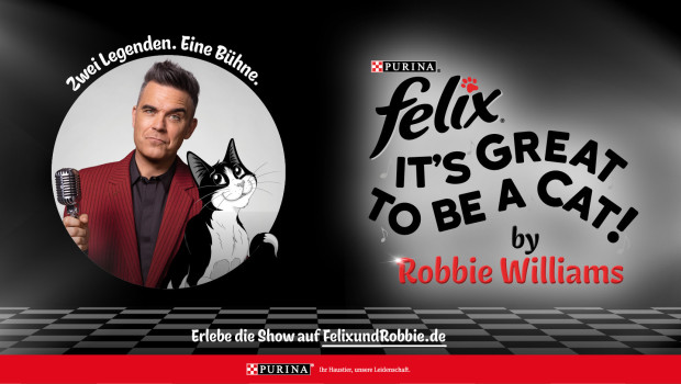 Robbie Williams singt „It's great to be a cat“ und unterstützt damit die neue „Felix“-Werbekampagne von Nestlé Purina Petcare.