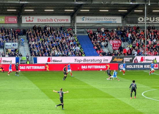 Bandenwerbung des Heimtierhändlers bei Holstein Kiel.