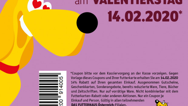 Mit dem „Valentiers“-Coupon gibt es 14 Prozent Rabatt am Valentinstag.