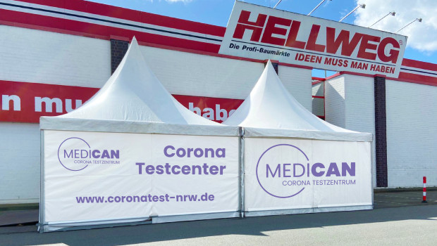 An allen über 40 Hellweg-Bau- und Gartenmärkten in Nordrhein-Westfalen werden derzeit Corona-Testzentren eingerichtet oder sind bereits in Betrieb.