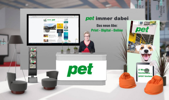 Auch pet ist mit einem Stand vertreten und präsentiert das neue Abo-Angebot "Print-Digital-Online".